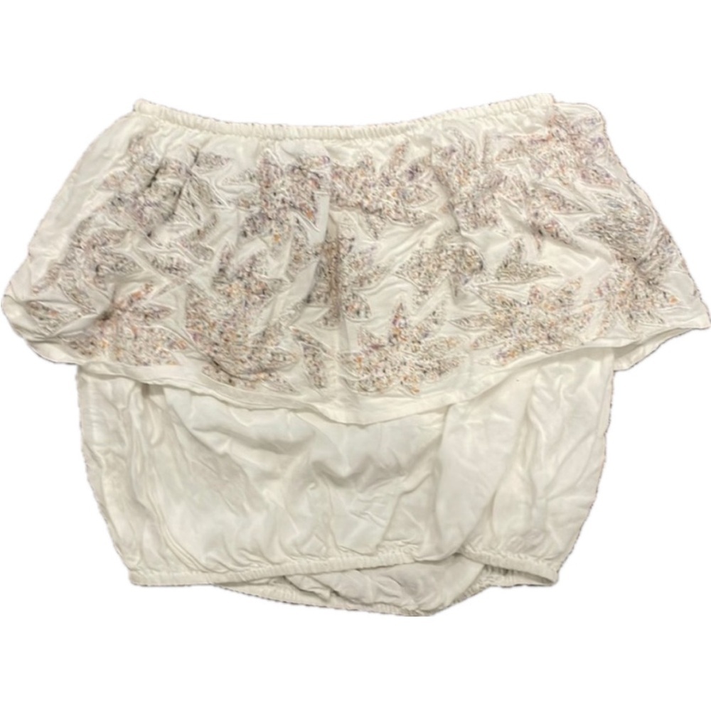 White tube top with embroidered detail